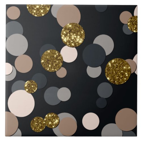 Confetti Peach Maple Gray and Gold Glitter Ceramic Tile