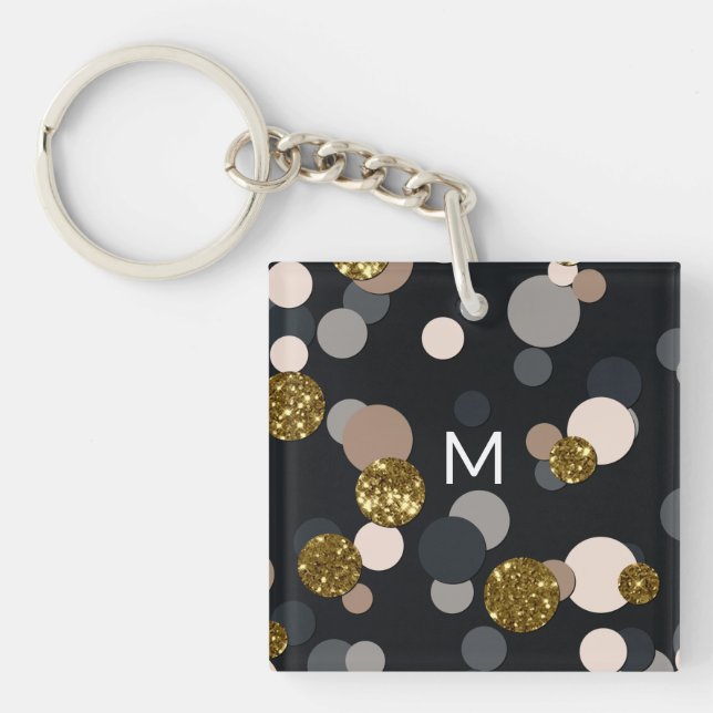 Confetti Peach, Maple, Gray and Gold Glitter Keychain (Front)