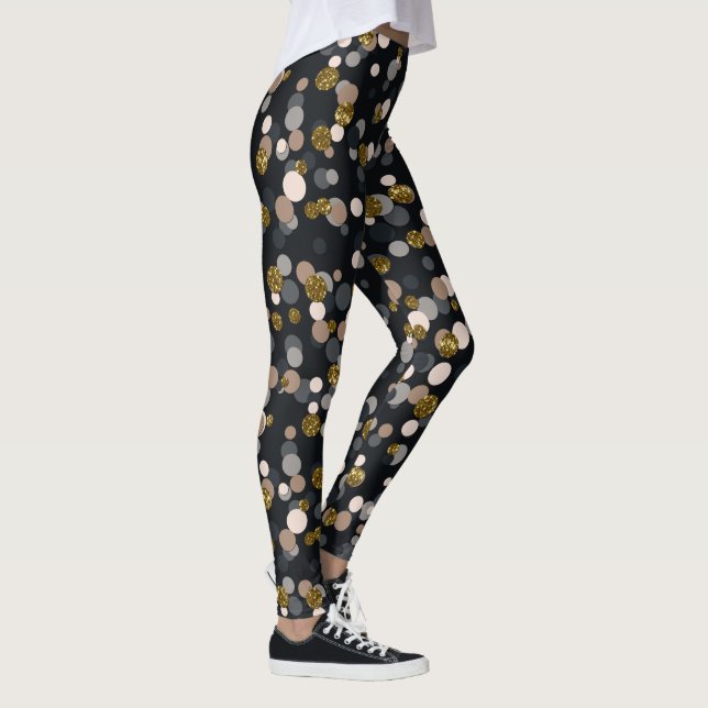 Confetti Peach, Maple, Gray and Gold Glitter Leggings (Right)