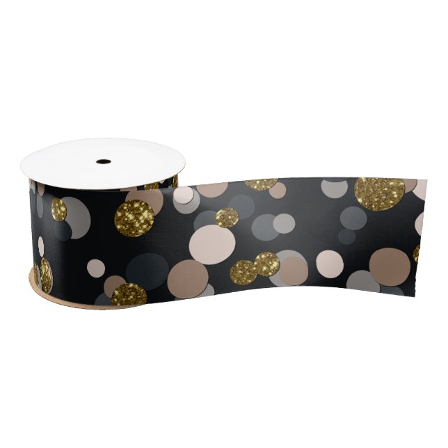 Confetti Peach, Maple, Gray and Gold Glitter Satin Ribbon (Spool)