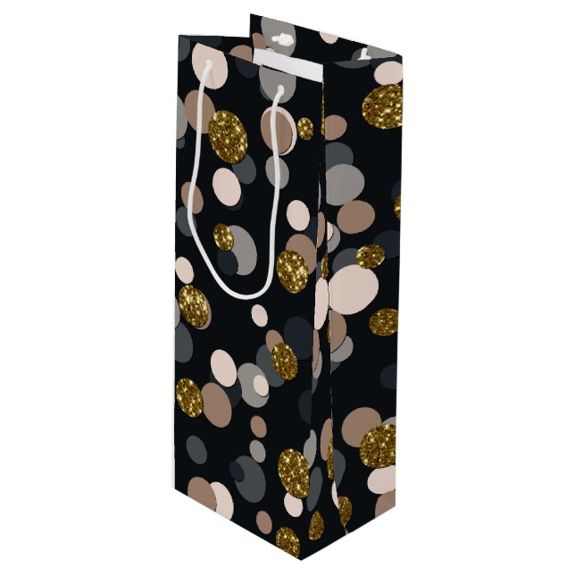 Confetti Peach, Maple, Gray and Gold Glitter Wine Gift Bag (Front Angled)