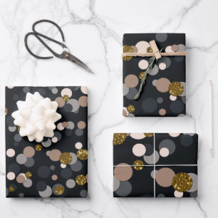 Confetti Peach, Maple, Gray and Gold Glitter Wrapping Paper Sheets