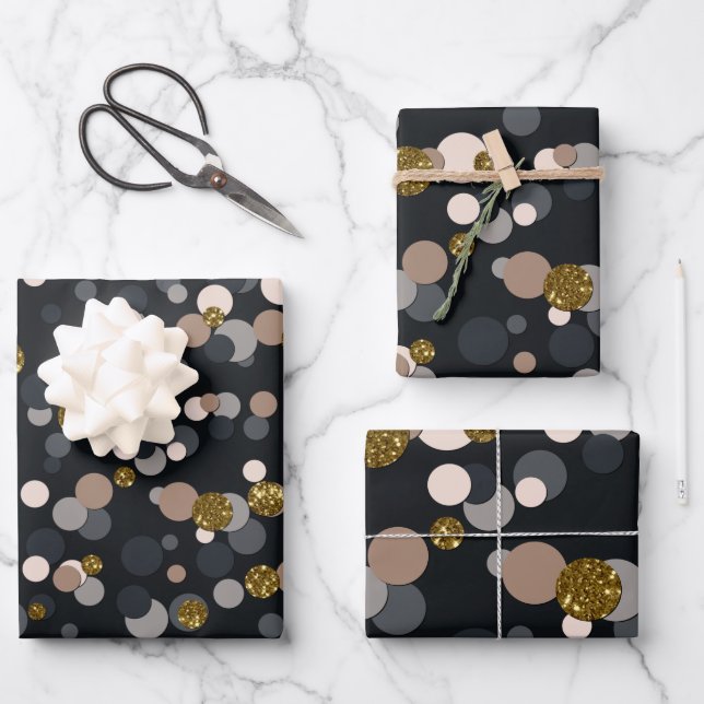 Confetti Peach, Maple, Gray and Gold Glitter Wrapping Paper Sheets (Front)