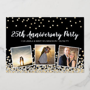 Confetti Photo Collage 25th Anniversary Party Foil Invitation
