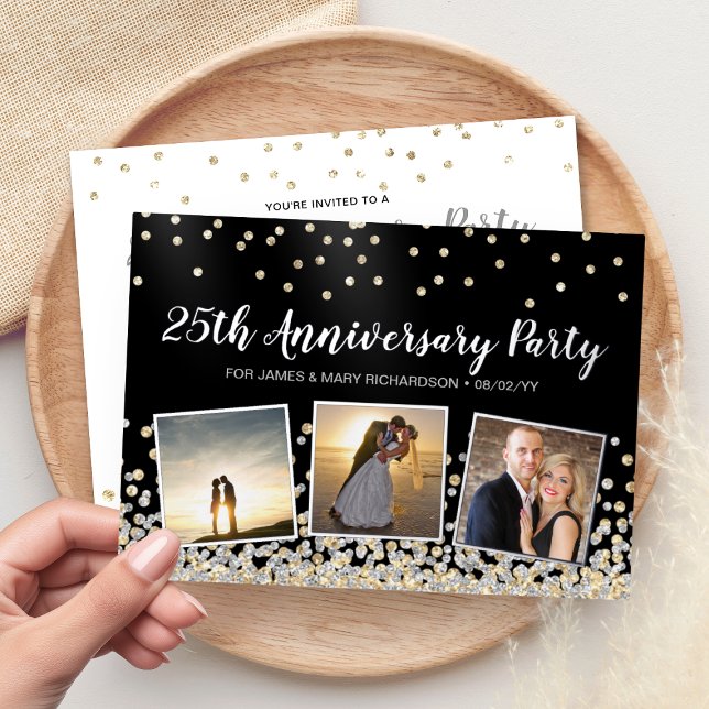 Confetti Photo Collage 25th Anniversary Party Foil Invitation (Confetti Photo Collage 25th Anniversary Party Foil Invitation)