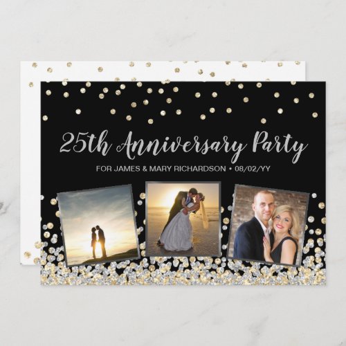 Confetti Photo Collage 25th Anniversary Party Invitation