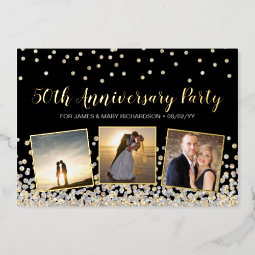 Confetti Photo Collage 50th Anniversary Party Foil Invitation