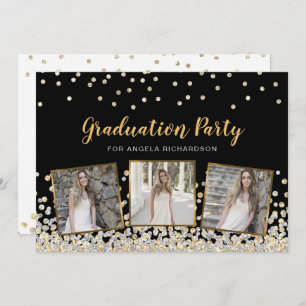 Confetti Photo Collage Gold Graduation Party Invitation