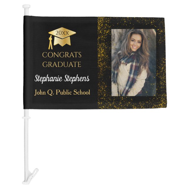 Confetti Photo Congrats Graduate Name | School Car Flag (Front)