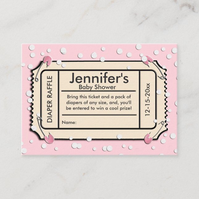 Confetti Pink Baby Shower Diaper Raffle Ticket Enclosure Card (Front)