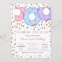 Confetti pink  gold donuts birthday party invitation