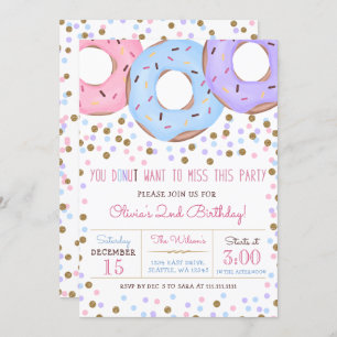 Confetti pink gold donuts birthday party invitation