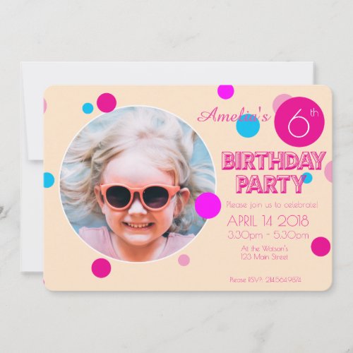 Confetti Pink Peach Girly Fun Photo Birthday Invitation