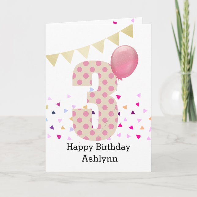 Confetti Pink Polka Dot 3rd Birthday Card (Front)