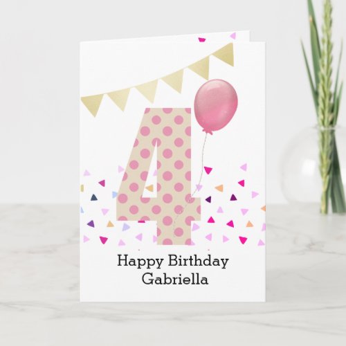 Confetti Pink Polka Dot 4th Birthday Card