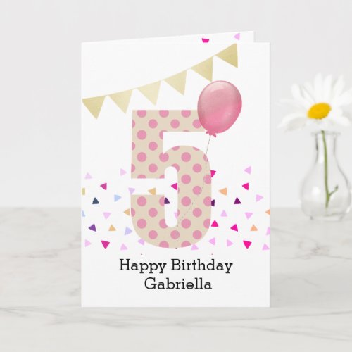 Confetti Pink Polka Dot 5th Birthday Card
