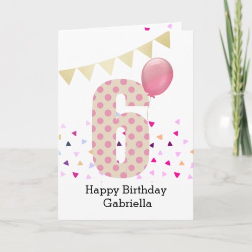 Confetti Pink Polka Dot 6th Birthday Card