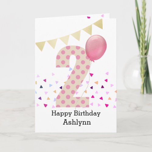 Confetti Pink Polka Dot Happy 2nd Birthday Card