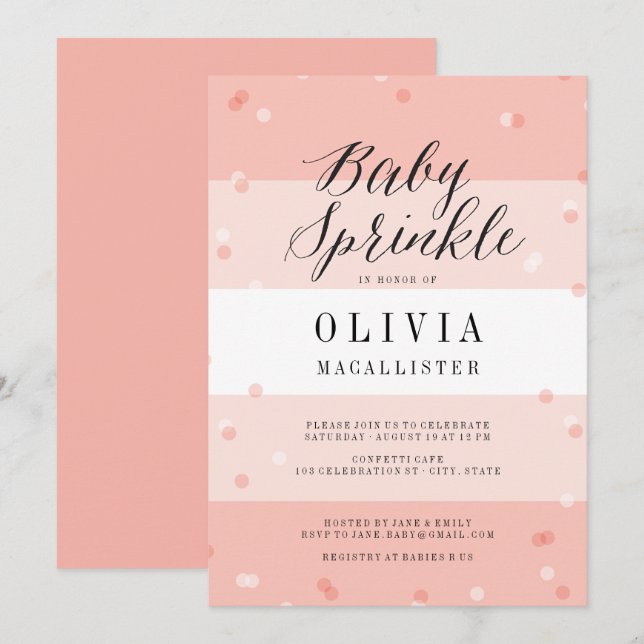Confetti Pink Stripes Girl Baby Sprinkle Invite (Front/Back)