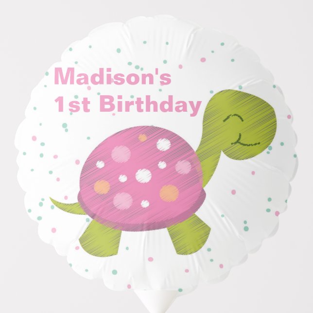 Confetti Pink Turtle Birthday Balloon (Front)