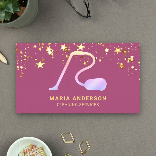 Confetti Pink Vacuum Cleaner Cleaning Services Business Card (Creator Uploaded)