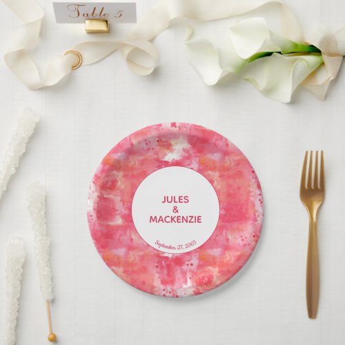 Confetti Pink Watercolor Abstract Modern Wedding Paper Plates