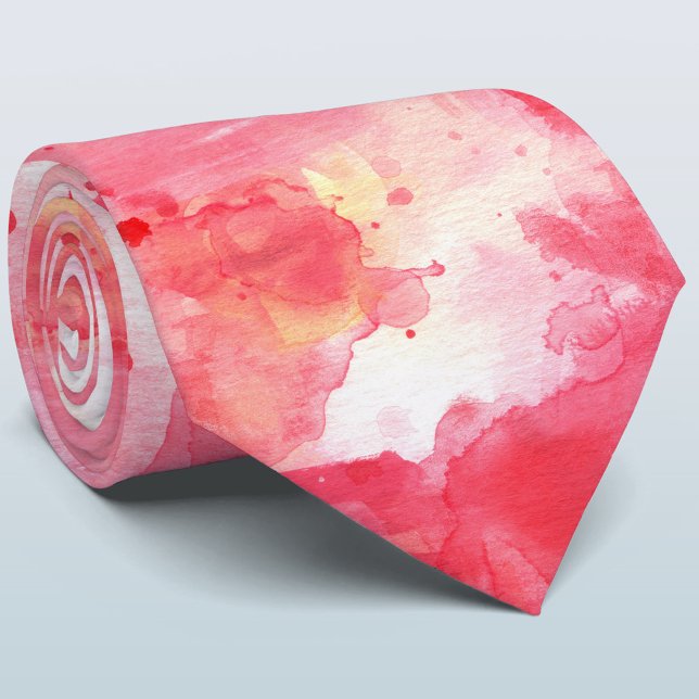 Confetti Pink Watercolor Abstract Painted Neck Tie (Pink watercolor abstract splash art tie)
