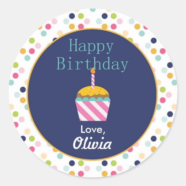 Confetti Polka Dot Personalized Birthday Stickers (Front)