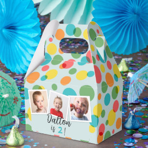 Confetti Polka Dots Boys Photo Birthday Party Favor Boxes
