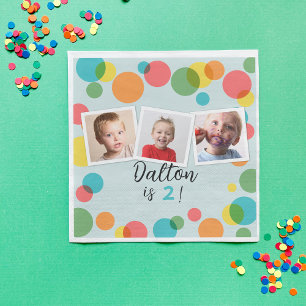 Confetti Polka Dots Boys Photo Birthday Party Napkins