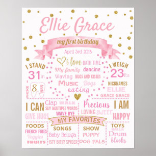 Confetti Polka Dots First Birthday Party sign girl