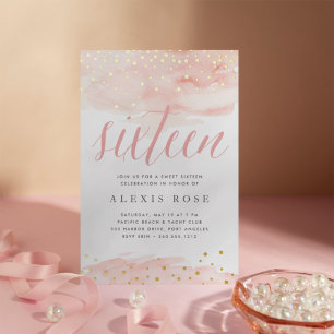 Confetti Pop Blush & Gold   Sweet Sixteen Birthday Foil Invitation