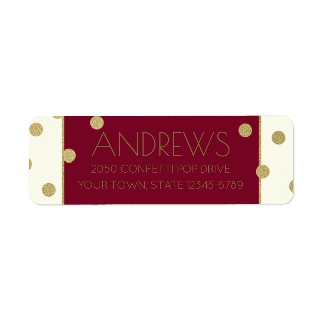 Confetti Pop Burgundy and Gold Address Label (Front)