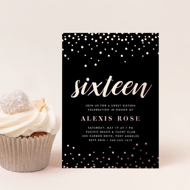 Confetti Pop | Sweet Sixteen Birthday Rose Gold Foil Invitation (Creator Uploaded)