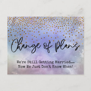 Confetti Purple Change of Plans Postponed Wedding Postcard