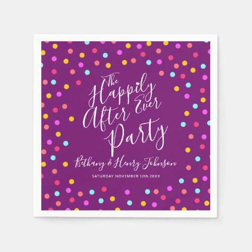 Confetti purple happily ever after wedding party napkins