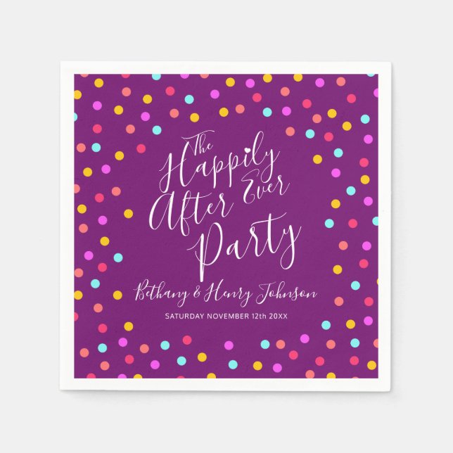 Confetti purple happily ever after wedding party napkins (Front)