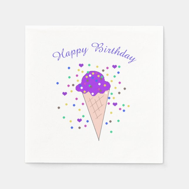 Confetti Purple Ice Cream Cone Paper Napkins (Front)