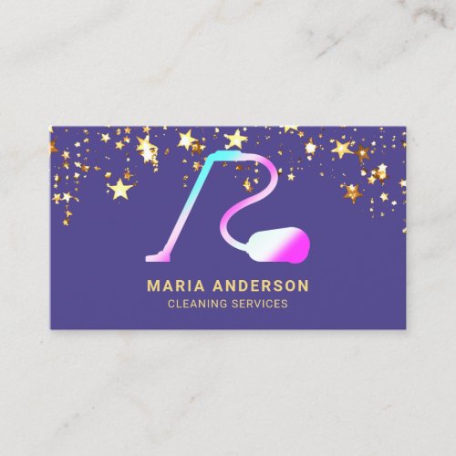 Confetti Purple Vacuum Cleaner Cleaning Services Business Card
