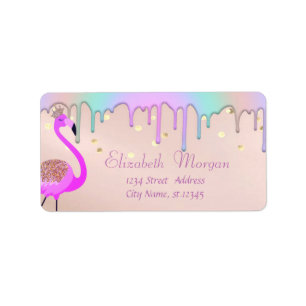 Confetti,Rainbow Drips Pink Flamingo Label