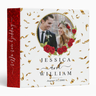 Confetti Red Elegant Wedding Custom Photo Album 3  Ring Binder