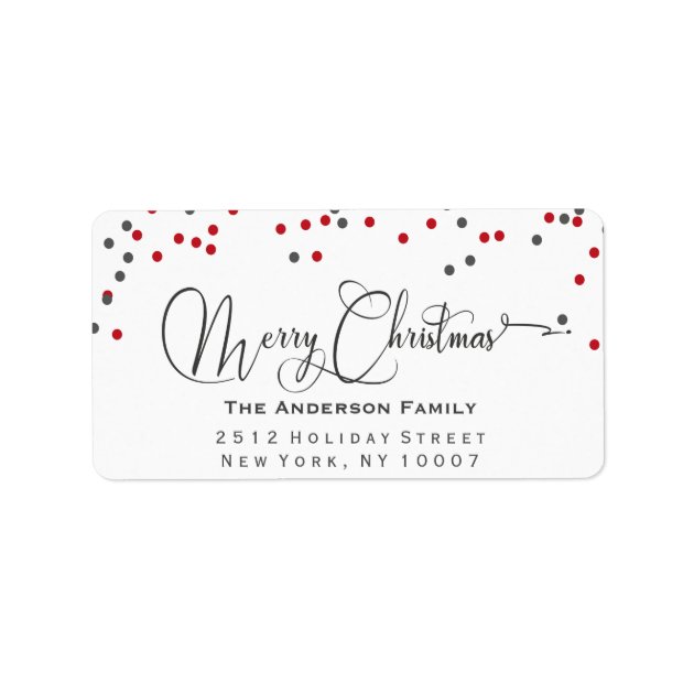 Confetti Red & Gray Merry Christmas Address Label