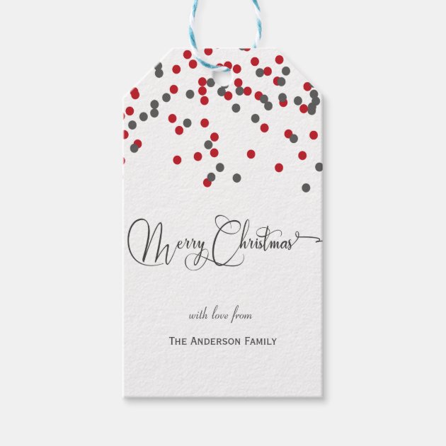 Confetti Red & Gray Merry Christmas Gift Tags