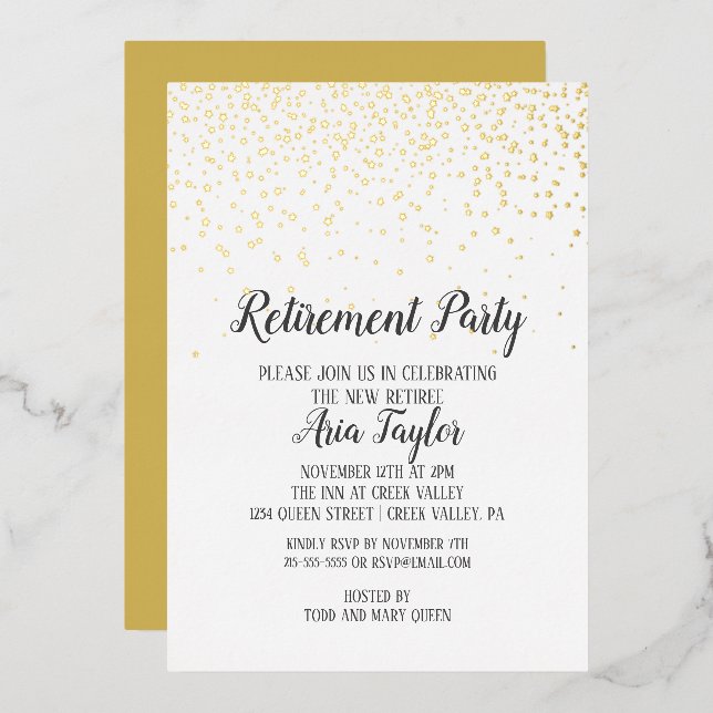 Confetti Retirement Party Gold Foil Invitation (Front/Back)