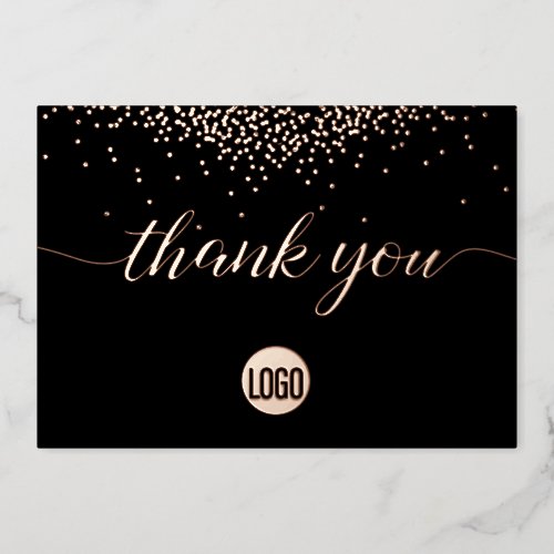 Confetti Rose Gold Black Business Thank you  Foil Holiday Card