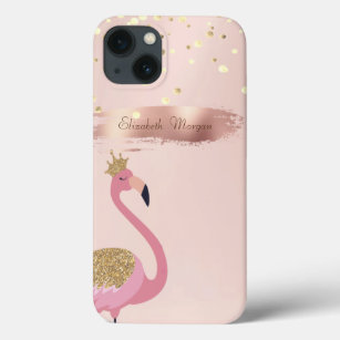  Confetti, Rose Gold Brush Stroke Pink Flamingos iPhone 13 Case