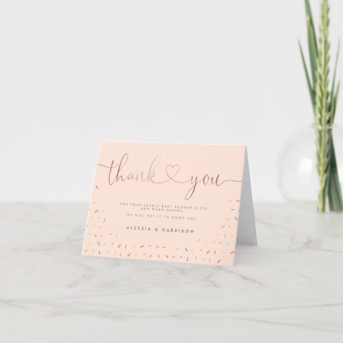 Confetti Rose Gold Calligraphy Girl Baby Shower Thank You Card