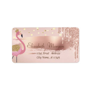 Confetti, Rose Gold Drops Brush Stroke Flaming Label