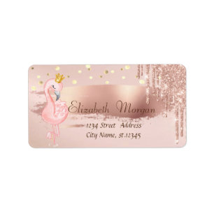 Confetti, Rose Gold Drops Flamingo Crown Label