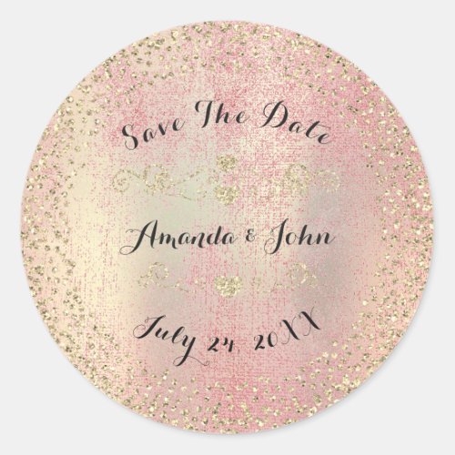 Confetti Rose Gold Glitter Save the Date Peach Pin Classic Round Sticker